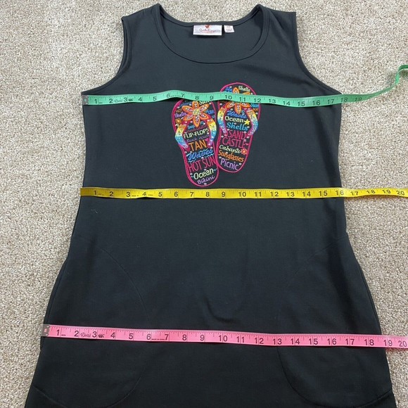 Quacker Factory Womens Knit Sundress Dress XXS Black Beach Sequin Flip Flop - Picture 4 of 7